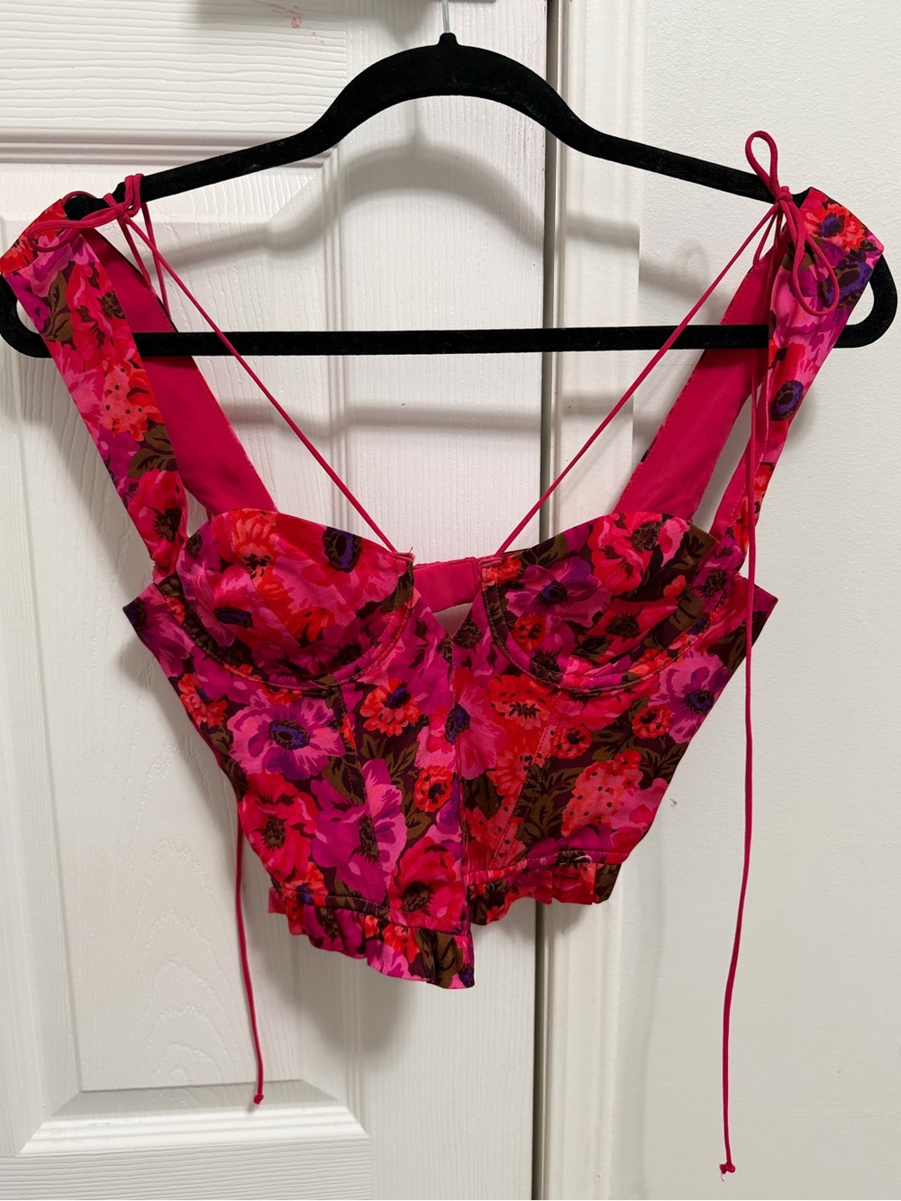 For Love & Lemons Floral Underwire Bustier in Hot Pink & Red